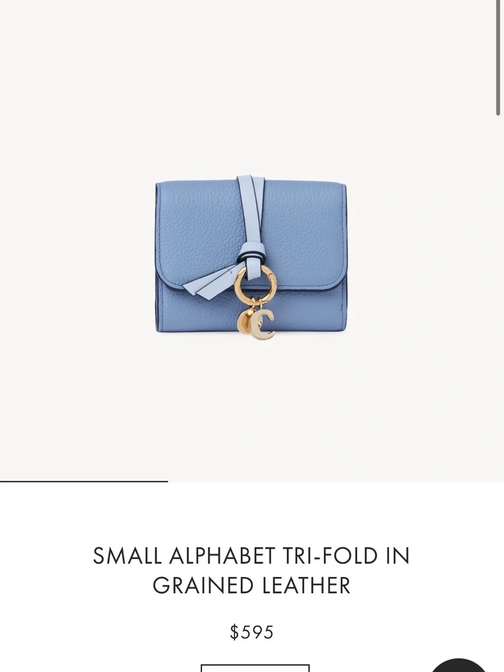 Small Tri-Fold Wallet with Gold Charm in Light Blue